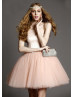 Blush Pink Tulle Lace Sweetheart Neckline Short Prom Dress